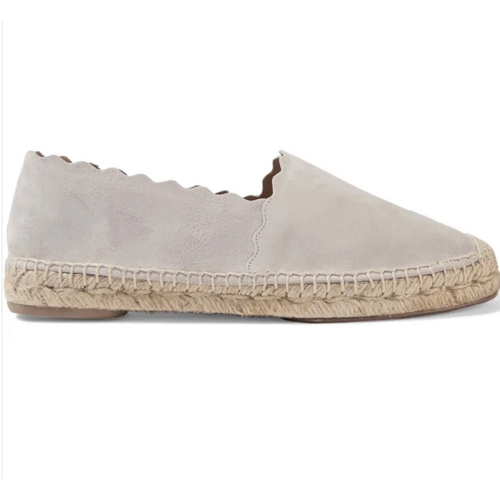 Brand New Chloe Lauren Flat Scalloped Espadrilles, Grey, Size 37